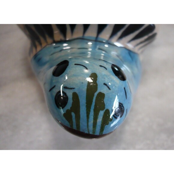 Vtg Tonala Mexico Snail Pottery Hand Painted Signed Planter Sponge Keeper Blue - Picture 8 of 16